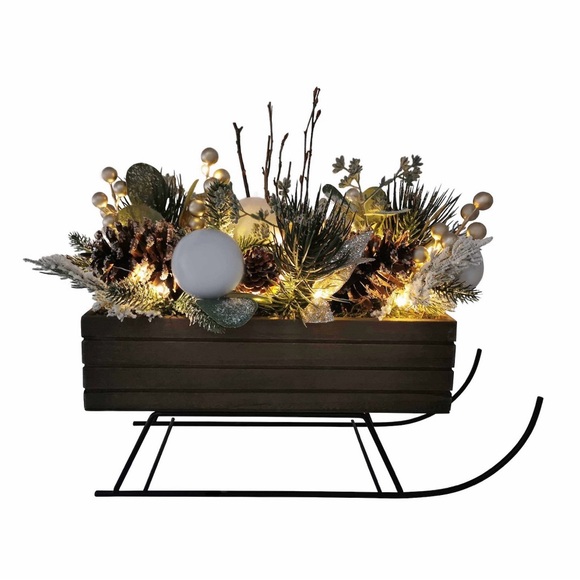 🎉HP🎉 St. Nicholas Square® Wooden Sleigh LED Lit Artificial Floral Arrangement - Picture 2 of 6